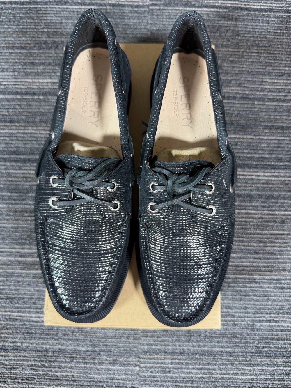 Sperry A/O 2-Eye Metalic Stripped Black Boat Shoes STS97151 Women’s 6.5 M New - Picture 5 of 8